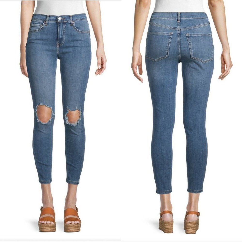 Free People Busted Ripped Knees Skinny Jeans Sz 25  distressed Medium Wash